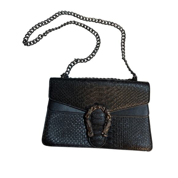 Kopnur Embossed Snakeskin PU Leather Crossbody Bag – Mermaid Buckle Chain Purse - Picture 1 of 11